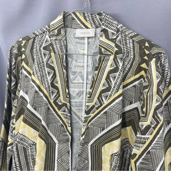 Chico’s Shimmer Heidi Geometric Print Linen Blend Cardigan Jacket Size 1 Medium - Picture 5 of 8